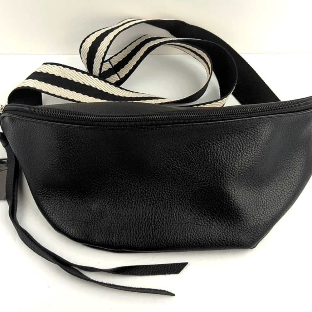 Black Crossbody/Belt Bag with Adjustable Striped Strap